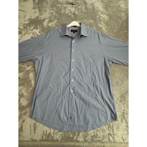 Nordstrom Mens‎ Blue White Gingham Check Dress Shirt 17.5 34 Wrinkle Free Cotton